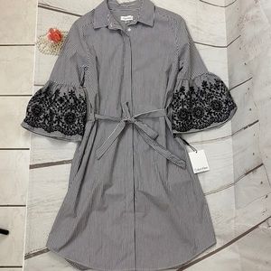 NWT Calvin Klein Bell Sleeve Stripe Shirt Dress